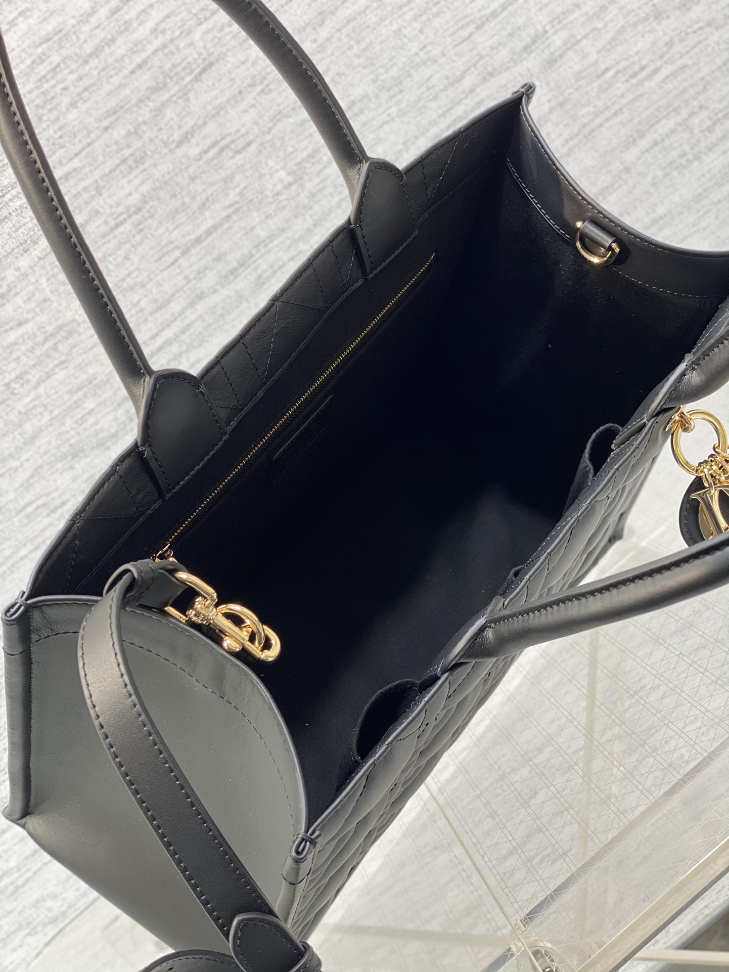 Medium Dior Book Tote Bag Black Macrocannage Calfskin